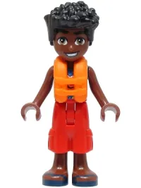 LEGO Friends Zac - Blue Shirt with Red Symbols and Yellow Splotches, Red Trousers, Dark Blue Sandals, Orange Life Jacket minifigure