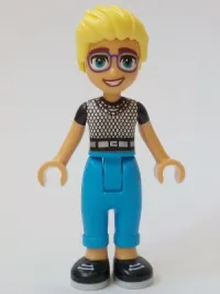 LEGO Friends Olly - Black and White Mesh T-Shirt, Dark Azure Trousers, Black Shoes minifigure