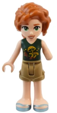 LEGO Friends Autumn - Dark Green Mushroom Top, Dark Tan Shorts, Metallic Light Blue Sandals minifigure