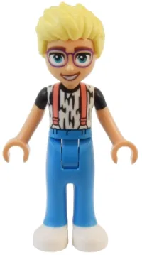 LEGO Friends Olly - White Shirt with Black Stripes, Coral Suspenders, Dark Azure Trousers, White Shoes minifigure
