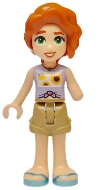 LEGO Friends Autumn - Lavender Vest with Sunflowers, Dark Tan Shorts, Metallic Light Blue Sandals minifigure