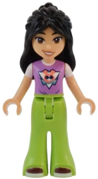 LEGO Friends Liann - Medium Lavender Top,  Lime Trousers Bell-Bottoms, Dark Red Shoes, Lopsided Smile minifigure