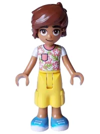 LEGO Friends Leo - White Shirt with Coral Flowers, Yellow Trousers Cropped Large Pockets, Medium Azure Shoes minifigure