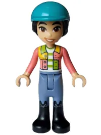 LEGO Friends Liann - Coral Jacket, Sand Blue Trousers, Black Boots, Dark Turquoise Horse Riding Helmet minifigure