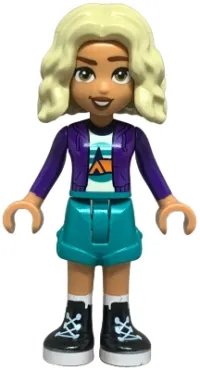 LEGO Friends Nova - Dark Purple Hoodie, White Shirt with Tent, Dark Turquoise Shorts, Black and White Boots minifigure