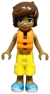 LEGO Friends Leo - Red and White Sleeveless Wetsuit, Yellow Cropped Trousers, Medium Azure Shoes, Orange Life Jacket minifigure