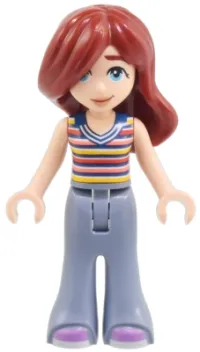 LEGO Friends Paisley - Striped Sleeveless Top, Sand Blue Trousers Bell-Bottoms, Medium Lavender Shoes minifigure