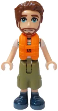 LEGO Friends Jonathan - White T-Shirt with Tent, Olive Green Cropped Trousers, Dark Blue Shoes, Orange Life Jacket minifigure