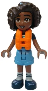 LEGO Friends Aliya - White T-Shirt with Tent, Medium Blue Shorts, Dark Blue Shoes, Orange Life Jacket minifigure