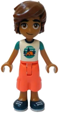 LEGO Friends Leo - White T-Shirt with Tent, Coral Cropped Trousers, Dark Blue Shoes minifigure