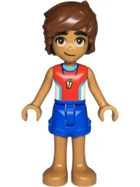 LEGO Friends Leo - Red and White Sleeveless Wetsuit, Blue Shorts minifigure