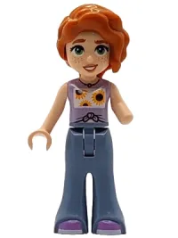 LEGO Friends Autumn - Lavender Vest with Sunflowers, Sand Blue Trousers Bell-Bottoms, Medium Lavender Shoes set