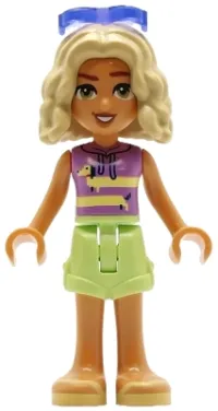 LEGO Friends Nova - Medium Lavender Sleeveless Hoodie with Dachshund, Yellowish Green Shorts, Bright Light Yellow Sandals, Glasses set