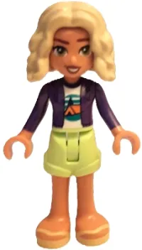 LEGO Friends Nova - Dark Purple Hoodie, White Shirt with Tent, Yellowish Green Shorts, Bright Light Yellow Sandals minifigure