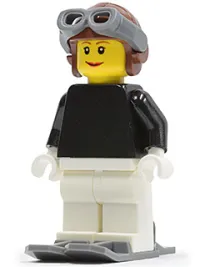 LEGO FIRST LEGO League (FLL) Climate Connections Skier Female Black Top, Reddish Brown Aviator Cap minifigure