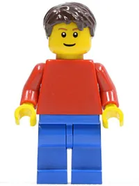 LEGO Plain Red Torso with Red Arms, Blue Legs, Dark Brown Short Tousled Hair minifigure