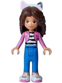 LEGO Gabby - Dark Pink Jacket over Black and White Striped Shirt, Blue Trousers, Dark Brown Hair with Internal Supports minifigure