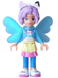 LEGO Gabby - Medium Azure Hoodie, Layered Skirt over Blue Leggings, Medium Lavender Hair, Wings Fairy minifigure