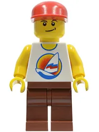 LEGO Surfboard on Ocean - Reddish Brown Legs, Red Cap minifigure