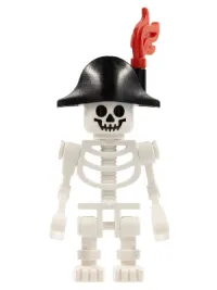 LEGO Skeleton, Fantasy Era Torso with Standard Skull, Mechanical Arms, Black Bicorne Hat, Red Plume minifigure