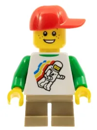 LEGO Classic Space Minifigure Floating Pattern, Short Dark Tan Legs, Red Short Bill Cap with Seams minifigure
