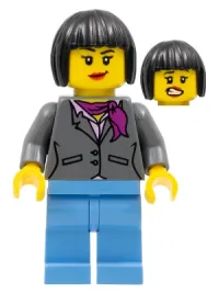 LEGO Dark Bluish Gray Jacket with Magenta Scarf, Medium Blue Legs, Black Bob Cut Hair minifigure