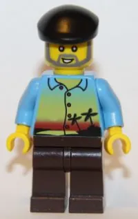 LEGO Sunset and Palm Trees - Dark Brown Legs, Black Beret minifigure