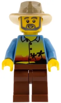 LEGO Sunset and Palm Trees - Male, Reddish Brown Legs, Tan Fedora, Beard minifigure