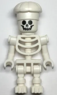 LEGO Skeleton with Standard Skull, Bent Arms Vertical Grip, White Chef Toque minifigure