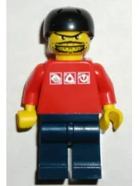 LEGO Skateboarder, Red Shirt with Silver Logos, Dark Blue Legs minifigure
