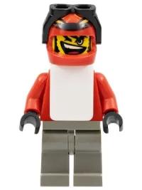 LEGO Snowboarder, Red Shirt, Dark Gray Legs, White Vest minifigure