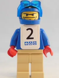 LEGO Snowboarder, Blue Shirt, Tan Legs, White Vest, Number 2 Sticker on Both Sides minifigure