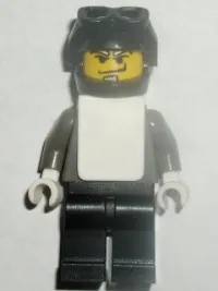 LEGO Snowboarder, Dark Gray Shirt, Black Legs, Black Helmet, White Vest minifigure