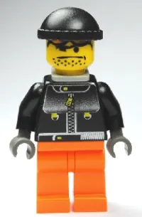 LEGO Skateboarder, Black Jacket, Medium Orange Legs - with Neck Bracket minifigure