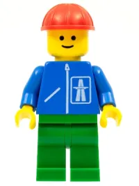 LEGO Highway Pattern - Green Legs, Red Construction Helmet minifigure
