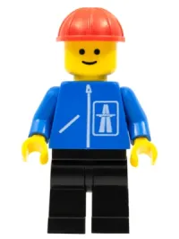 LEGO Highway Pattern - Black Legs, Red Construction Helmet minifigure