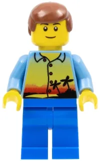 LEGO Sunset and Palm Trees - Male, Blue Legs, Reddish Brown Male Hair, Thin Grin minifigure