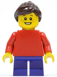 LEGO Plain Red Torso with Red Arms, Dark Purple Short Legs, Dark Brown Ponytail and Swept Sideways Fringe minifigure