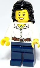 LEGO Female White Blouse with Belt, Dark Blue Legs minifigure