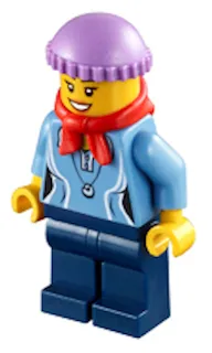 LEGO Medium Blue Female Shirt with Two Buttons and Shell Pendant, Dark Blue Legs, Red Bandana, Medium Lavender Knit Cap minifigure