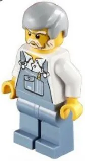 LEGO Overalls Sand Blue, Sand Blue Legs, Light Bluish Gray Male Hair, White Beard minifigure