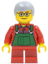LEGO Overalls Farmer Green, Short Red Legs, Glasses (Boy) minifigure