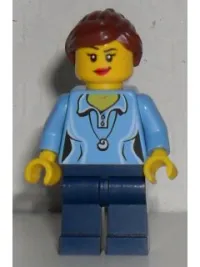 LEGO Medium Blue Female Shirt with Two Buttons and Shell Pendant, Dark Blue Legs, Reddish Brown Ponytail and Swept Sideways Fringe minifigure