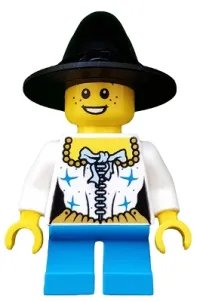 LEGO Girl, Black Witch Hat, Pirate Female Corset, Short Dark Azure Legs, Freckles minifigure