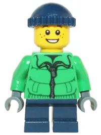 LEGO Winter Jacket Zipper, Dark Blue Legs, Dark Blue Knit Cap, Freckles minifigure