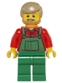 LEGO Overalls Farmer Green, Dark Tan Hair and Beard minifigure