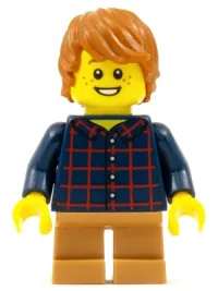 LEGO Plaid Button Shirt, Medium Nougat Short Legs, Dark Orange Hair Tousled minifigure