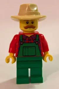 LEGO Overalls Farmer Green, Tan Fedora, Moustache minifigure