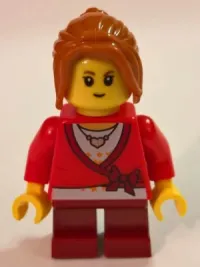 LEGO Sweater Cropped with Bow, Heart Necklace, Dark Red Short Legs, Dark Orange Ponytail Long with Side Bangs minifigure