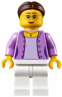 LEGO Grandma - Medium Lavender Jacket over Lavender Shirt, White Legs, Brown Hair in a Bun minifigure